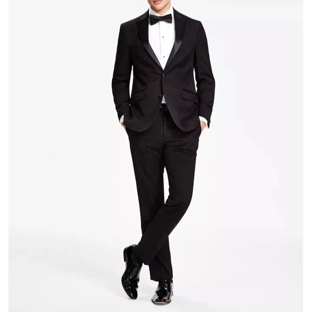 Kenneth Cole Reaction Mens 2-pc Tuxedo Jacket Slim Fit 42R Pants 35W 32L Black
